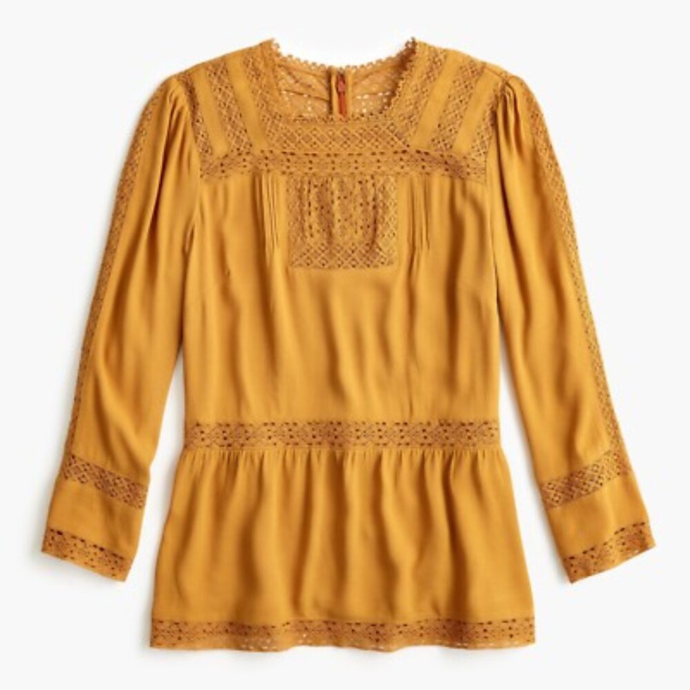 J. Crew | Point Sur Mustard Gold Lacey Top (Size 0)